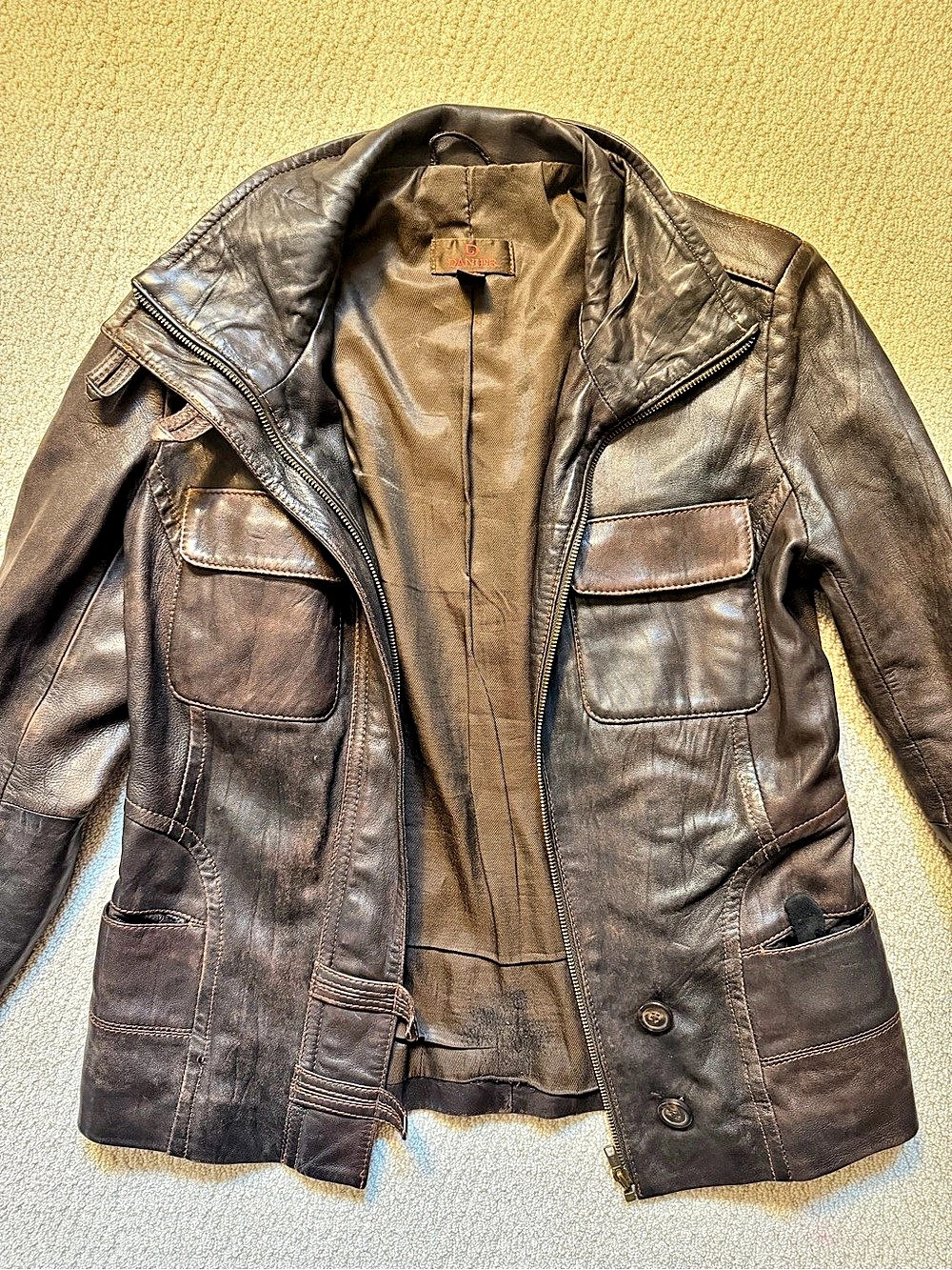 DANIER Leather Utility Jacket Brown Large